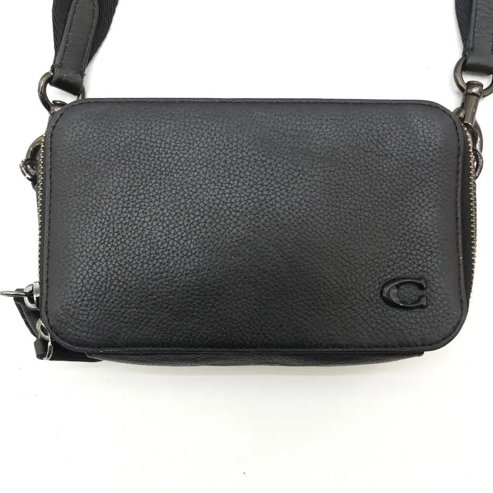 Coach Charter Slim Crossbody Bag Leather Black w/ Detachable Round Coin Purse